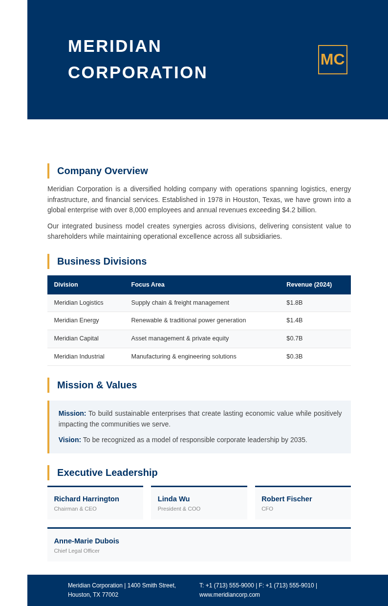 Corporate standard company profile